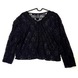 Lennie For Nina Leonard Open Front Black Lace Cardigan Sz XL Layering Whimsigoth